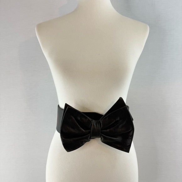 Jill Stuart Vintage Black Genuine Leather Bow Tie Wide Belt - Picture 4 of 12